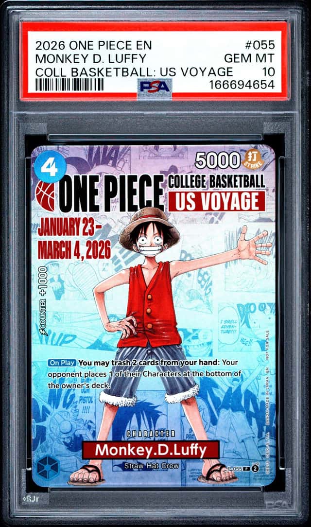 2026 ONE PIECE COLLEGE BASKETBALL: US VOYAGE PROMOS #055 MONKEY D. LUFFY PSA 10