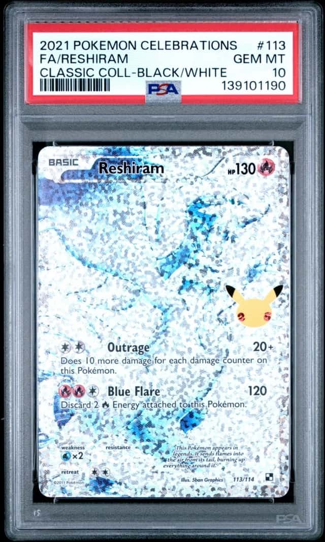 POKEMON FA/RESHIRAM CLASSIC COLL-BLACK/WHITE 2021 CELEBRATIONS #113 PSA 10