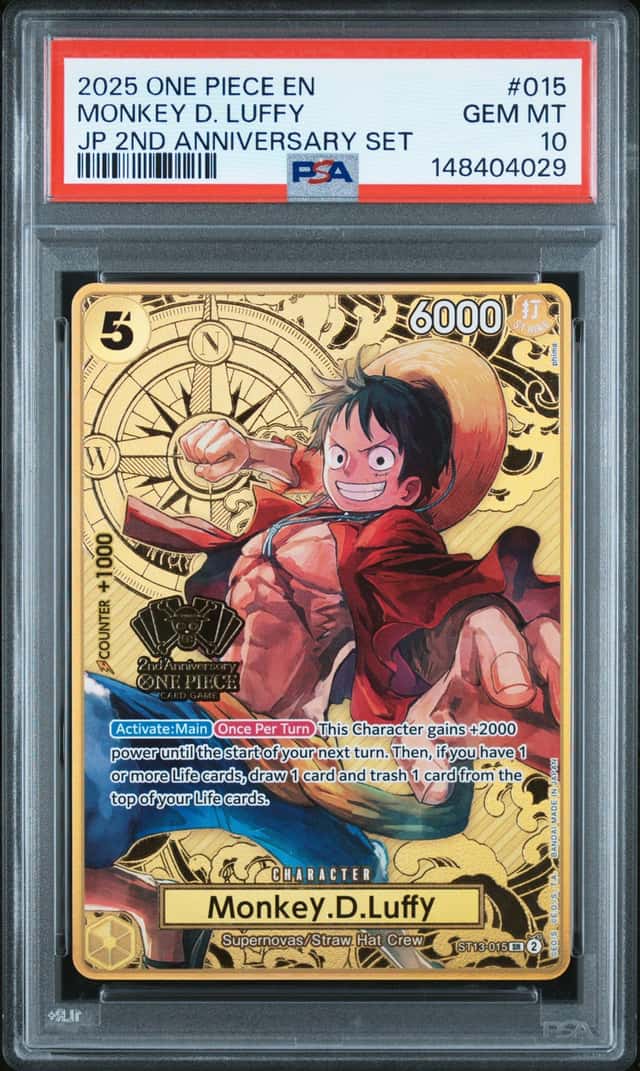 MONKEY D. LUFFY 2025 ONE PIECE JP 2ND ANN. SET SUPER RARE #ST13-015 PSA 10 Q1739
