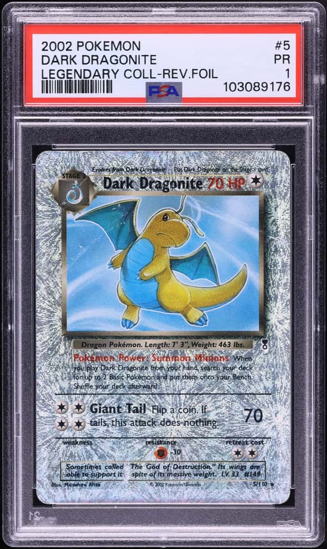 2002 Pokemon Legendary Collection Reverse Holo Dark Dragonite #5 PSA 1 PR