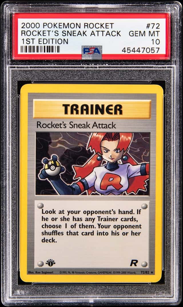 2000 Pokemon Team Rocket 1st Edition #72 Rocket's Sneak Attack - PSA GEM MT 10