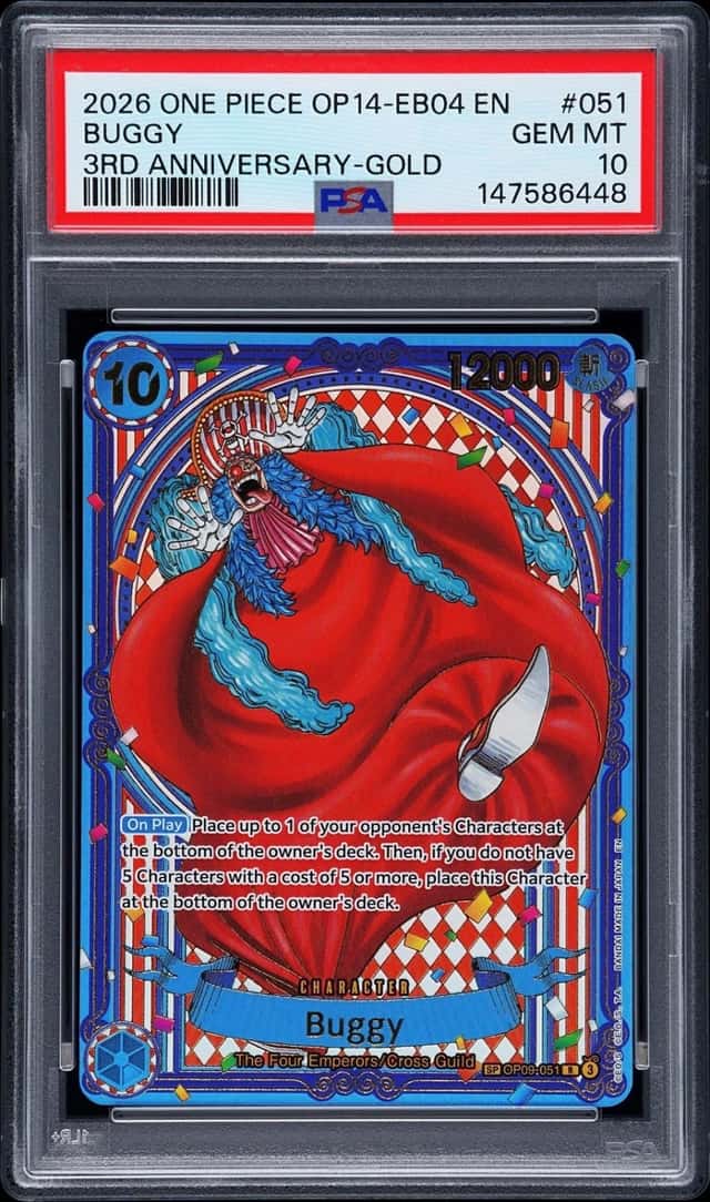 2026 ONE PIECE OP14-EB04-THE AZURE SEA'S SEVEN 3RD ANNIVERSARY-GOLD BUGGY PSA 10
