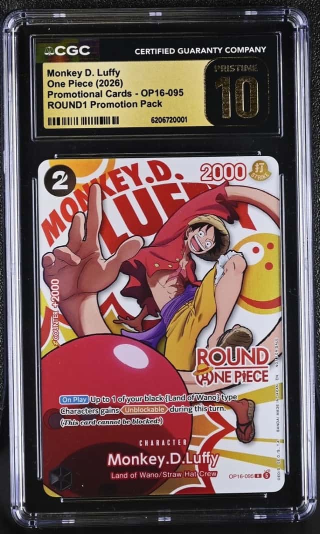 Monkey D. Luffy One Piece Round 1 US English Promo Card OP16-095 CGC Pristine 10