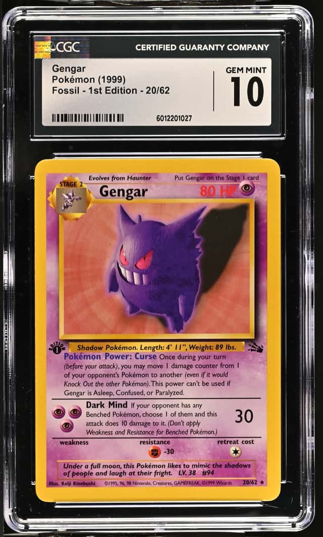 1999 Pokémon Gengar Fossil - 1st Ed. #20/62 CGC 10