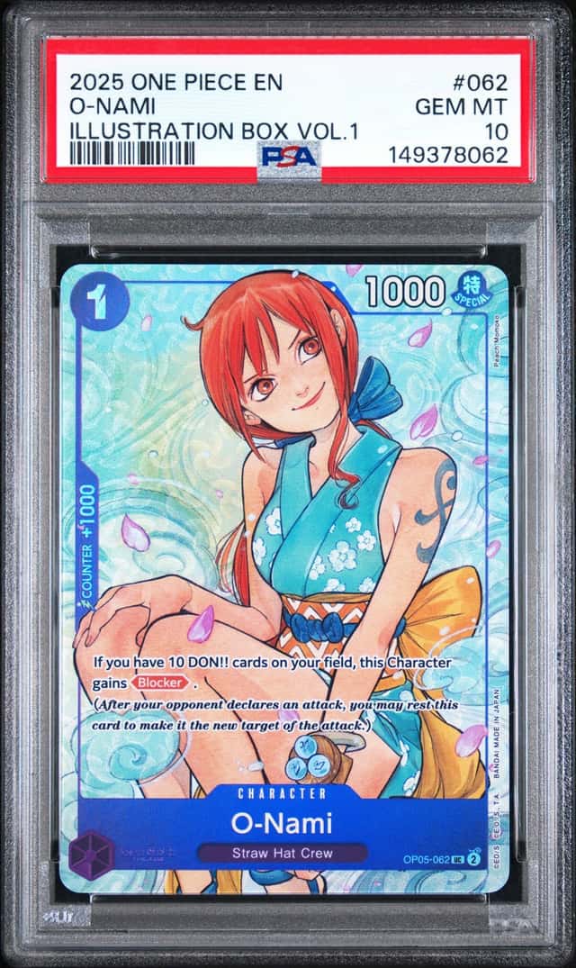2025 ONE PIECE PROMOS ILLUSTRATION BOX VOL.1 #062 O-NAMI PSA 10
