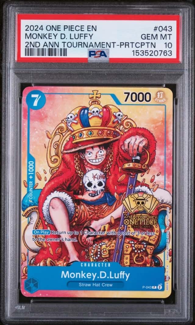 2024 ONE PIECE MONKEY D. LUFFY 2ND ANN TOURNAMENT-PRTCPTN PROMOS #043 PSA 10