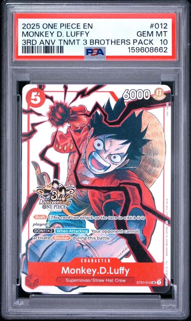 One Piece Monkey D Luffy 3rd Anniversary Tournament 3 Brothers ST01-012 PSA 10