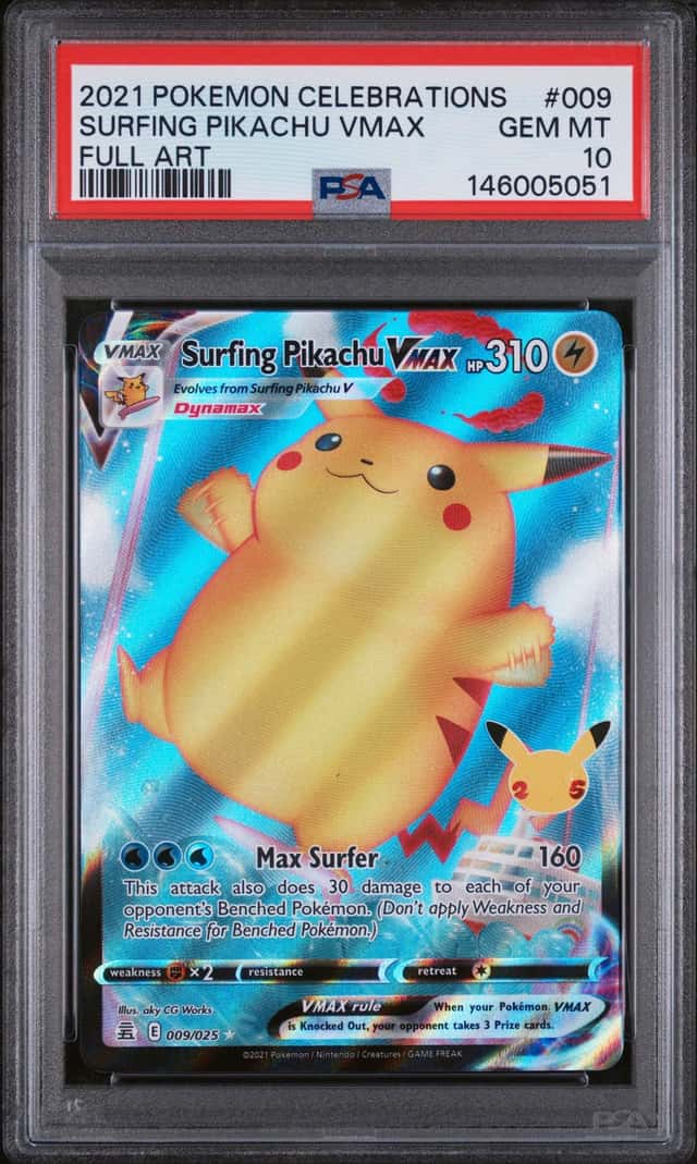 2021 Pokemon Celebrations SURFING PIKACHU VMAX Full Art PSA 10