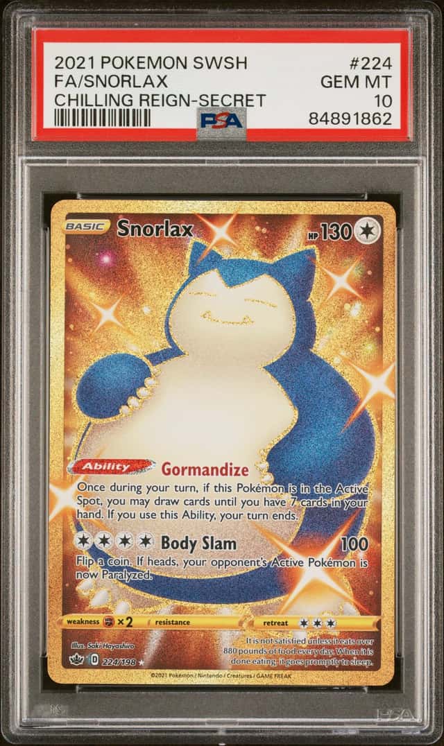 2021 Pokemon SWSH Chilling Reign Snorlax #224/198 PSA 10 GEM MINT GEM MINT