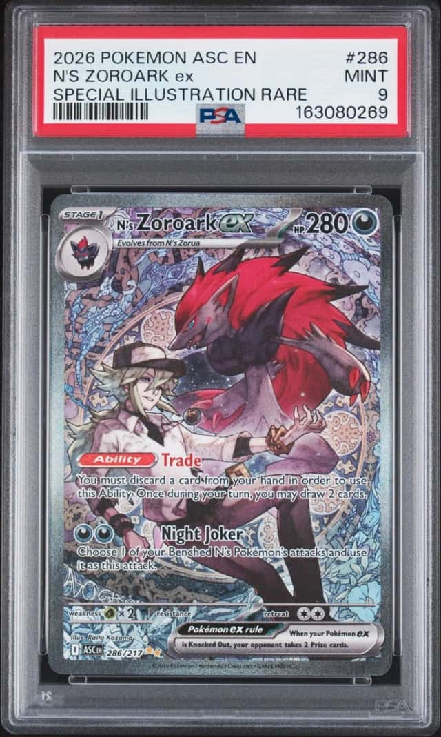 2026 POKEMON ASCENDED HEROES SPECIAL ILLUSTRATION RARE #286 N'S ZOROARK EX PSA 9