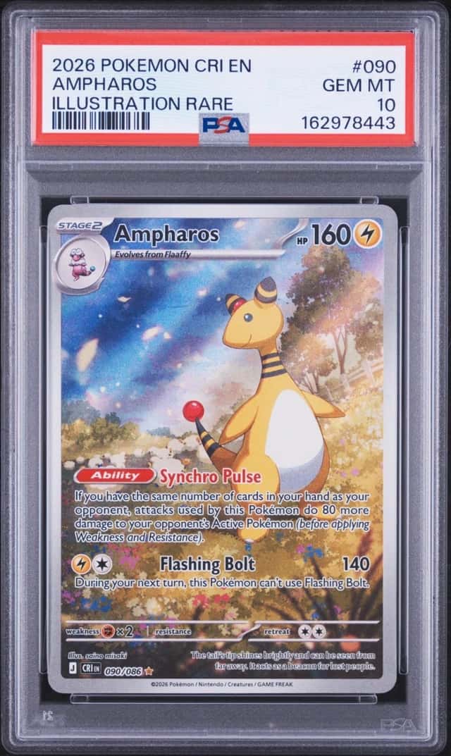 2026 POKEMON CRI EN-CHAOS RISING ILLUSTRATION RARE #090 AMPHAROS PSA 10