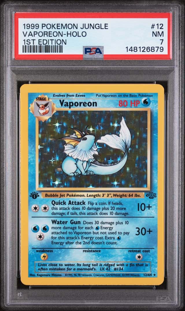 1999 POKEMON JUNGLE 1ST EDITION #12/64 VAPOREON HOLO PSA 7