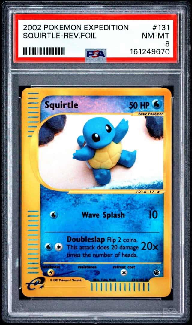 2002 POKEMON EXPEDITION #131 SQUIRTLE-REVERSE FOIL PSA 8