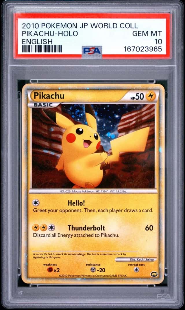 2010 POKEMON JAPANESE WORLD COLLECTION ENGLISH PIKACHU-HOLO PSA 10