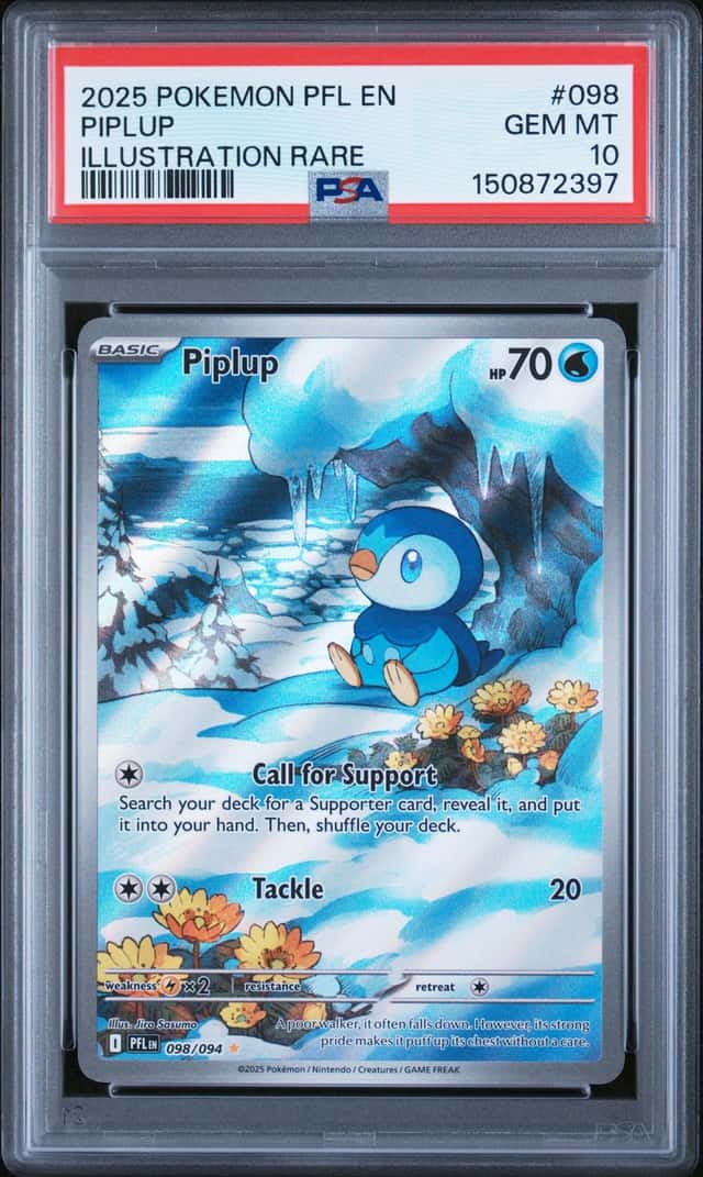 Pokémon TCG Piplup 098/094 Phantasmal Flames Illustration Rare Holo PSA 10