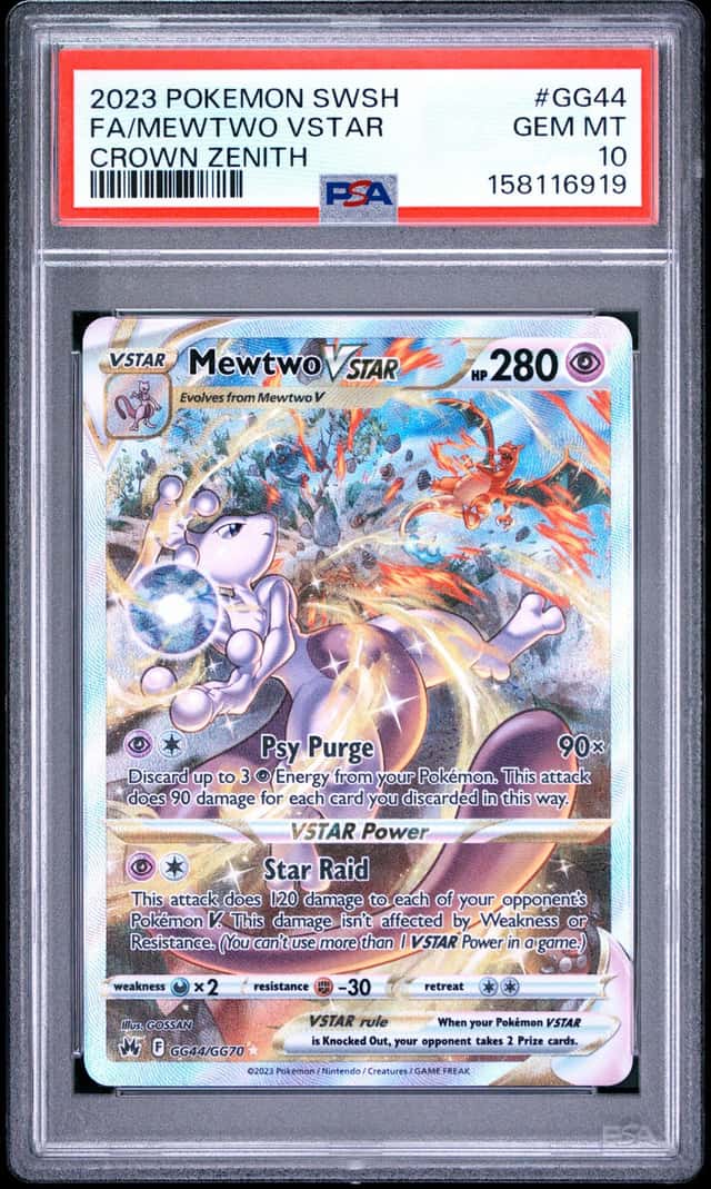 2023 POKEMON SWORD & SHIELD CROWN ZENITH #GG44 FULL ART/MEWTWO VSTAR PSA 10