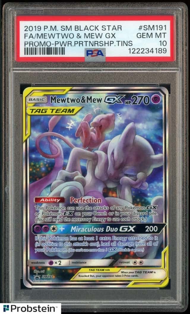 2019 Pokemon SM BSP Power Partnership Tins #SM191 FA Mewtwo & Mew GX PSA 10