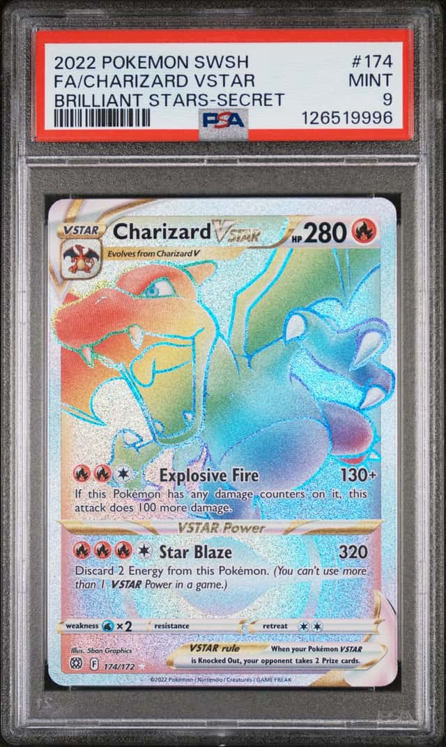 Pokemon 2022 Charizard VSTAR 174/172 Rainbow SR Brilliant Stars PSA 9