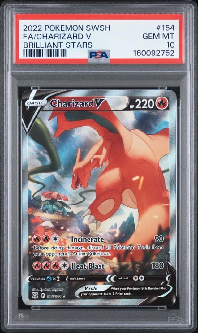 2022 POKEMON SWORD & SHIELD BRILLIANT STARS #154 FULL ART/CHARIZARD V PSA 10