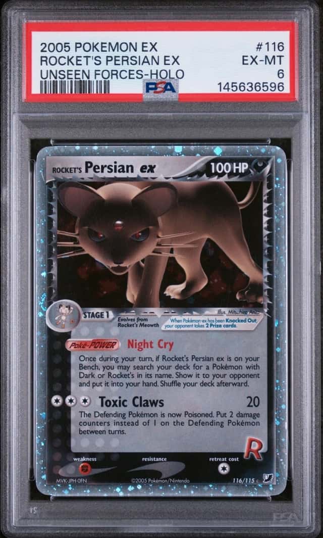 2005 POKEMON EX UNSEEN FORCES #116 ROCKET'S PERSIAN EX-HOLO PSA 6