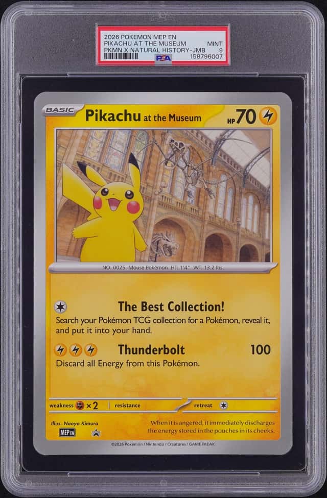 2026 POKEMON MEP EN-ME BLACK STAR PROMO PIKACHU AT THE MUSEUM PSA 9