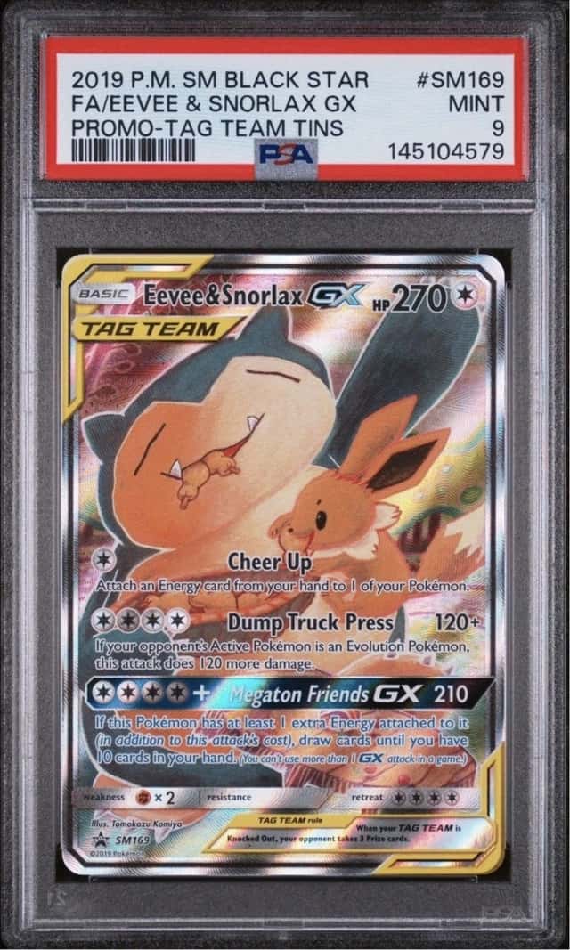 Pokemon Card PSA 9 MINT Eevee & Snorlax GX SM169 Promo Tag Team Tins TCG 