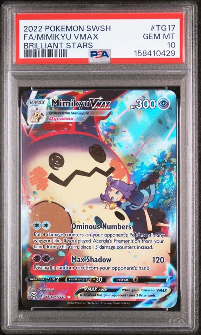 2022 POKEMON SWORD & SHIELD BRILLIANT STARS #TG17 FULL ART/MIMIKYU VMAX PSA 10