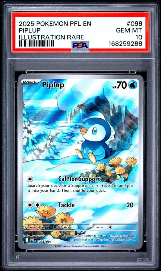2025 POKEMON PFL EN-PHANTASMAL FLAMES ILLUSTRATION RARE #098 PIPLUP PSA 10