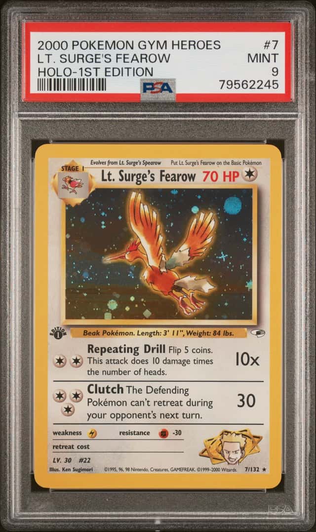 Pokemon Lt. Surge's Fearow Gym Heroes 7/132 Holo 1st Edition PSA 9 Mint
