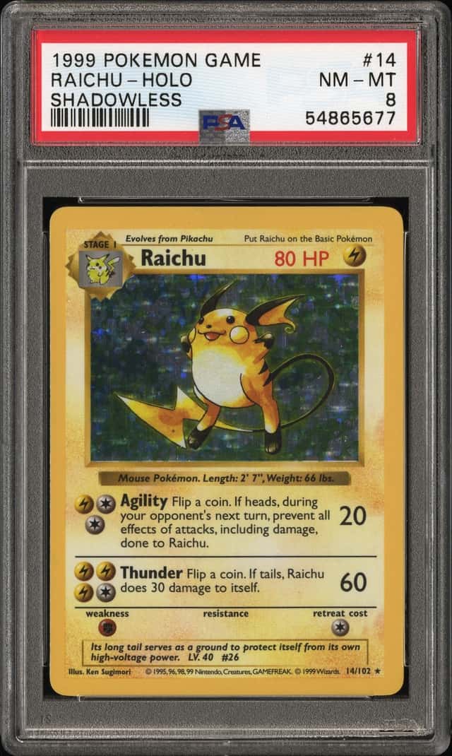 1999 Pokemon Shadowless Raichu Holo PSA 8 #14