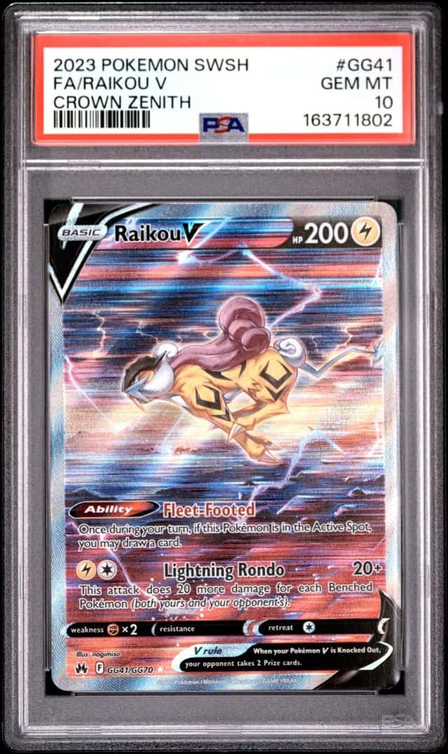 Pokemon Raikou V Sword Shield Crown Zenith Full Art GG41/GG70 PSA 10 Gem Mint