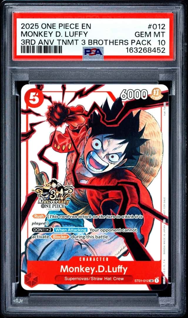 One Piece Monkey D. Luffy 3rd Anniversary 3 Brothers Pk. ST01-012 PSA 10