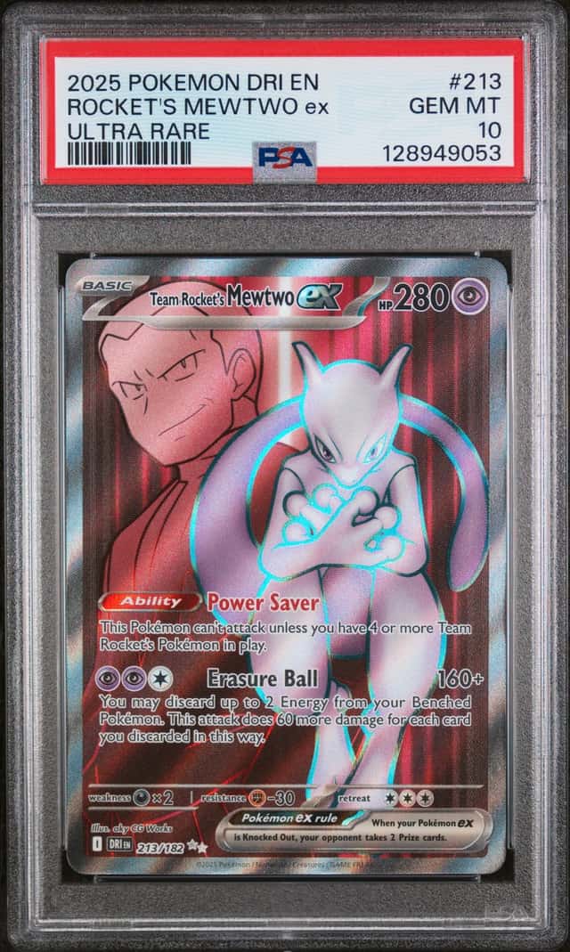 Team Rocket’s Mewtwo EX 213/182, Destined Rivals, Pokemon TCG, GEM MINT PSA 10