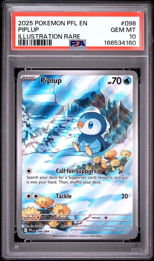 2025 POKEMON PFL EN-PHANTASMAL FLAMES ILLUSTRATION RARE #098 PIPLUP PSA 10