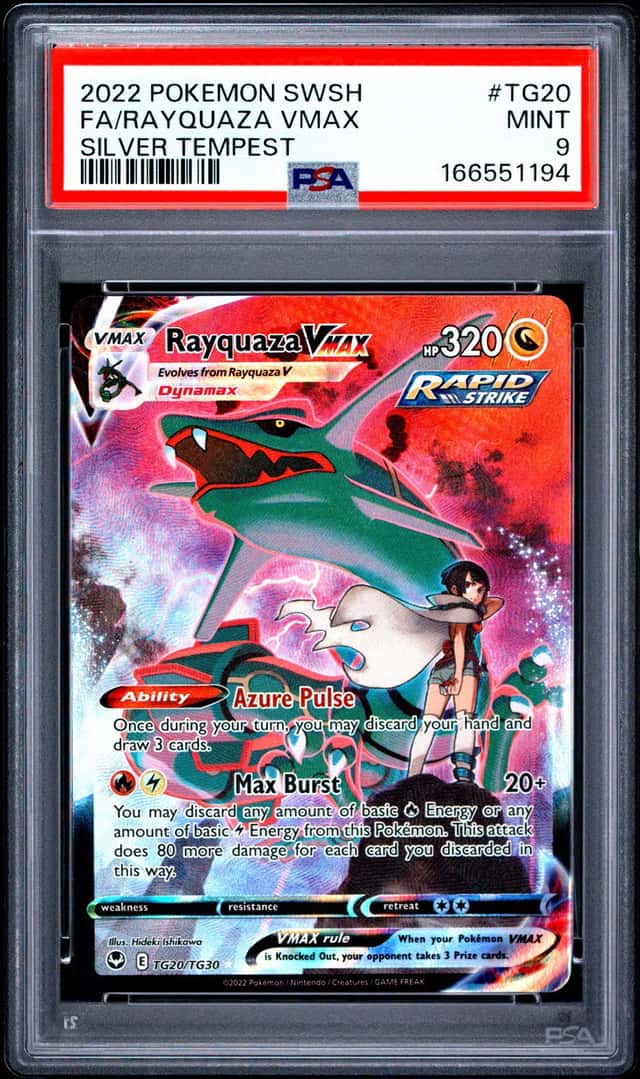 2022 POKEMON SWORD & SHIELD SILVER TEMPEST #TG20 FULL ART/RAYQUAZA VMAX PSA 9