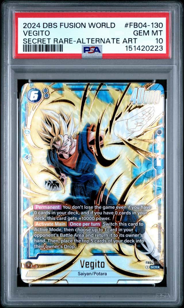 Bandai Dragon Ball Super Card Game Vegito SCR Alt Art Foil FB04-130 PSA 10
