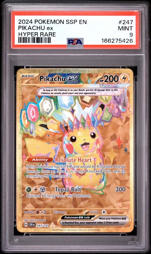 2024 POKEMON SSP EN-SURGING SPARKS HYPER RARE #247 PIKACHU EX PSA 9