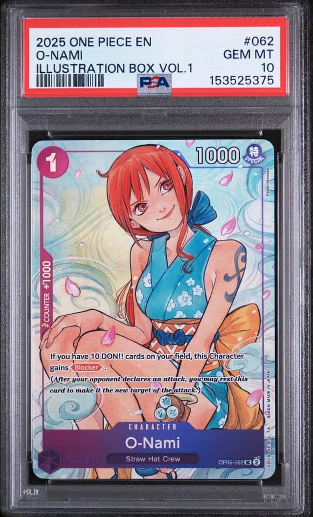 2025 ONE PIECE PROMOS ILLUSTRATION BOX VOL.1 #062 O-NAMI PSA 10