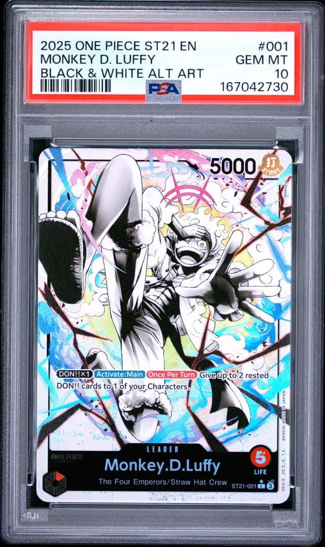 2025 ONE PIECE STARTER DECK ST21-EX GEAR 5 B&W AA #001 MONKEY D. LUFFY PSA 10