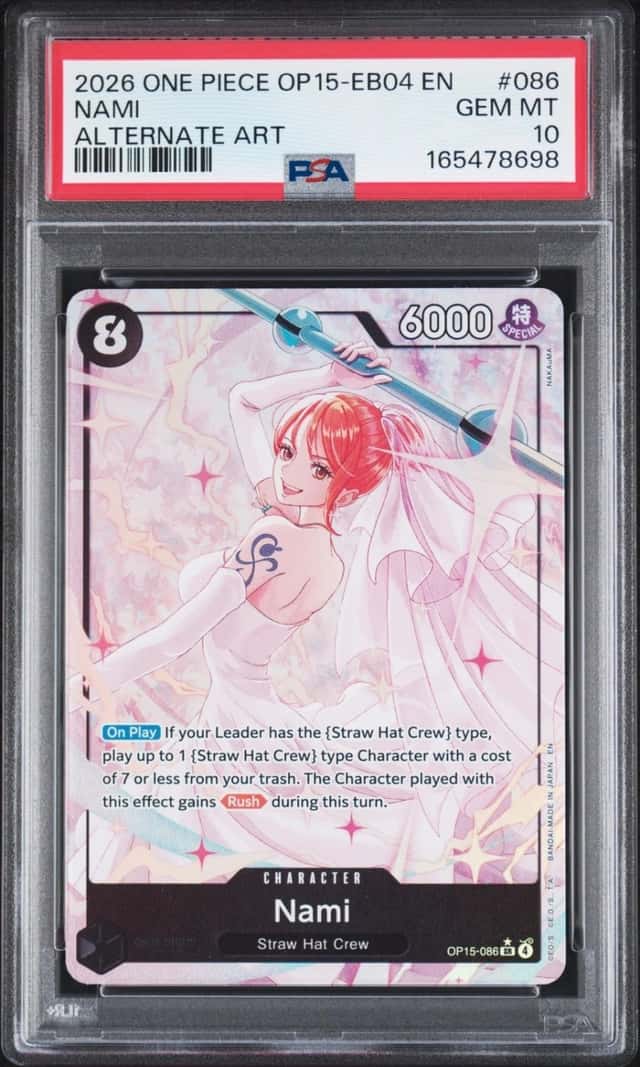 2026 ONE PIECE OP15-EB04-ADVENTURE ON KAMI'S ISLAND ALTERNATE ART NAMI PSA 10