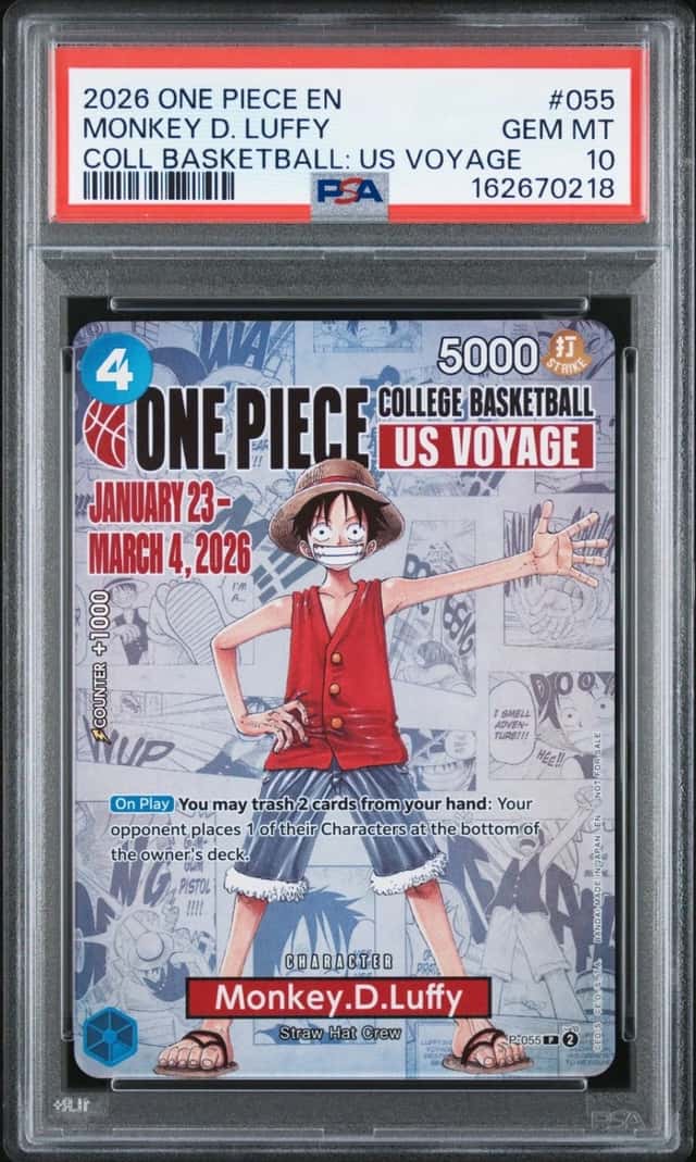 2026 ONE PIECE COLLEGE BASKETBALL: US VOYAGE PROMOS #055 MONKEY D. LUFFY PSA 10