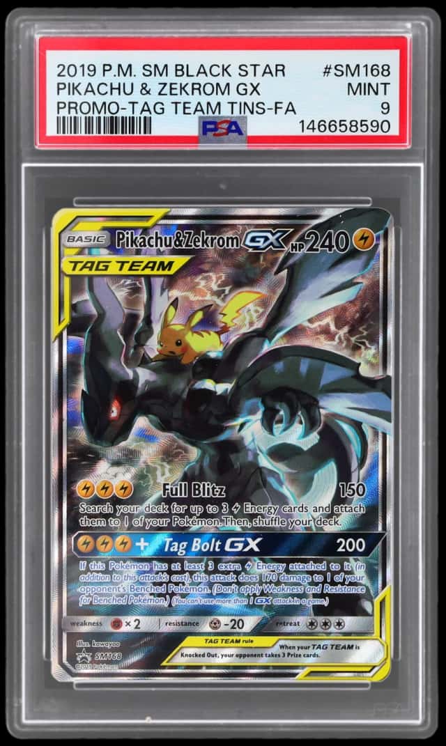 2019 Pokemon Sun and Moon Black Star Promo Tag Team Tins Pikachu/Zekrom Gx #SM168