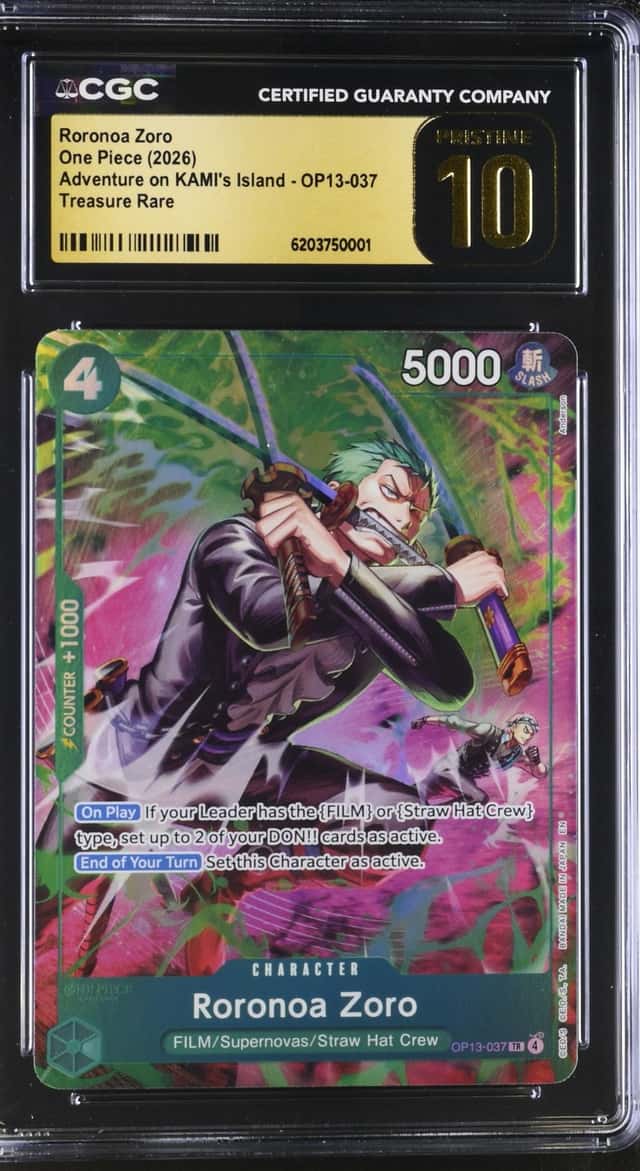 2026 One Piece Adventure On KAMI's Island Treasure Rare Roronoa Zoro #OP13-037 CGC 10 PRISTINE