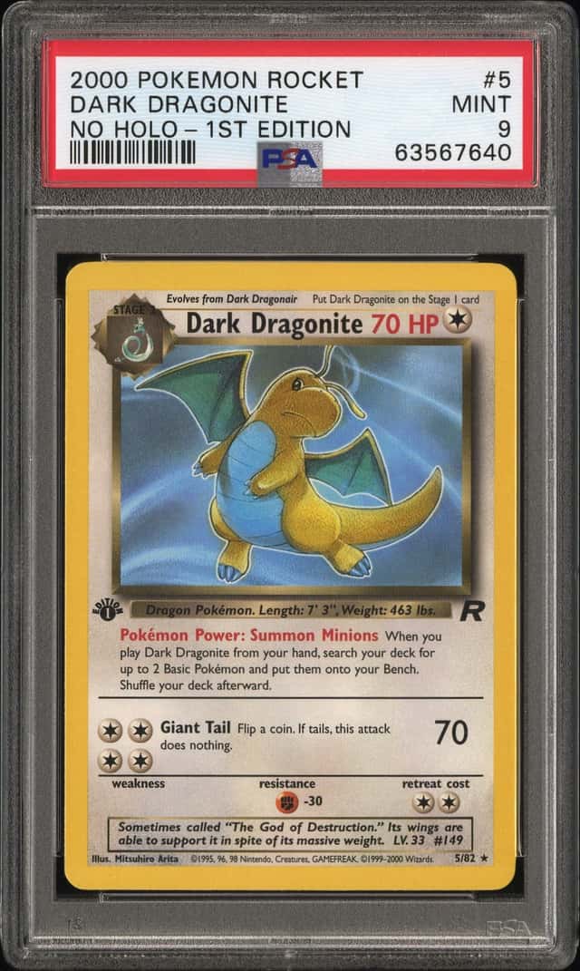 2000 Pokemon Team Rocket 1st Edition No Holo Dark Dragonite #5 PSA 9 MINT
