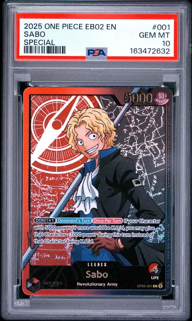 2025 One Piece EB02 EN Special Gold Leader #001 Sabo PSA 10 GEM MINT