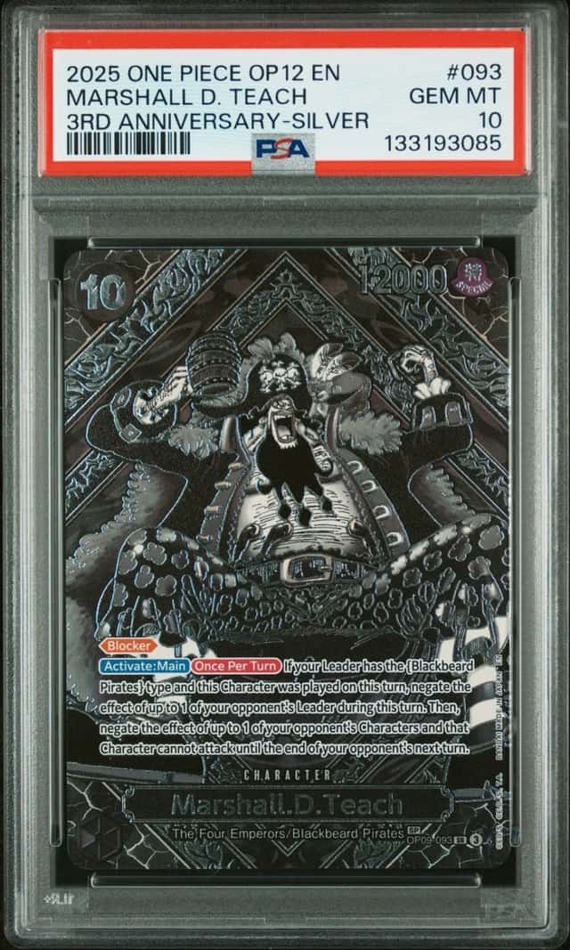 One Piece Marshall D. Teach Op12-093 3rd Anniversary Silver PSA 10 Gem Mint