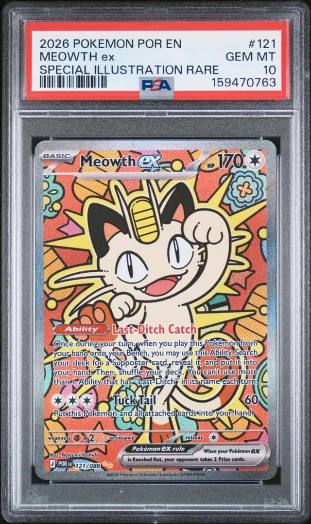 2026 POKEMON PERFECT ORDER SPECIAL ILLUSTRATION RARE #121 MEOWTH EX PSA 10