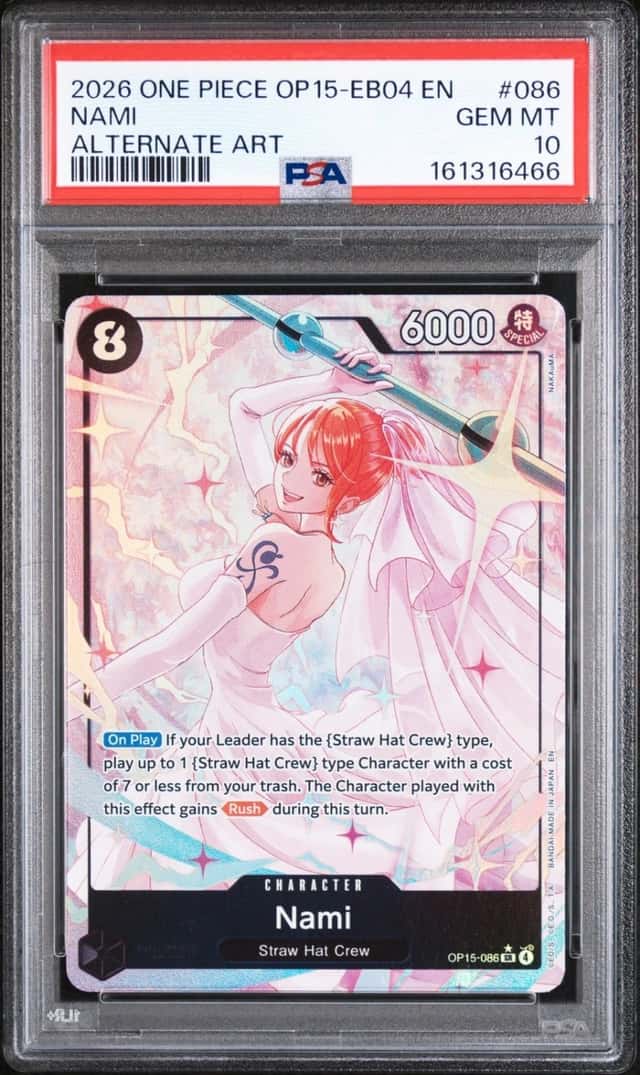2026 ONE PIECE OP15-EB04-ADVENTURE ON KAMI'S ISLAND ALTERNATE ART NAMI PSA 10