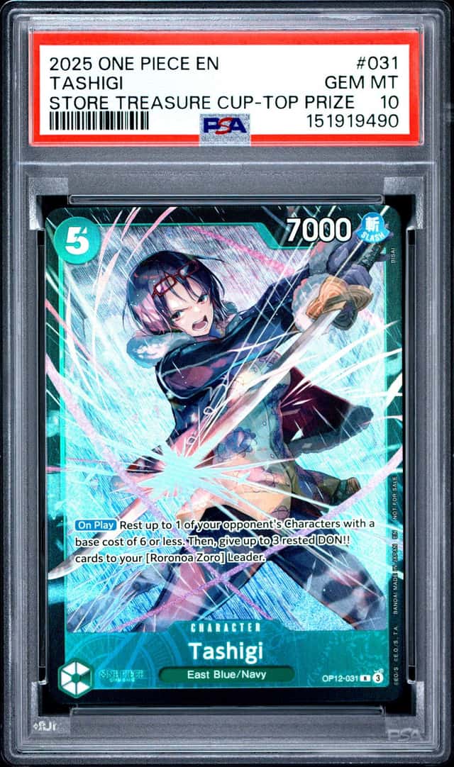 2025 ONE PIECE PROMOS STORE TREASURE CUP-TOP PRIZE #031 TASHIGI PSA 10