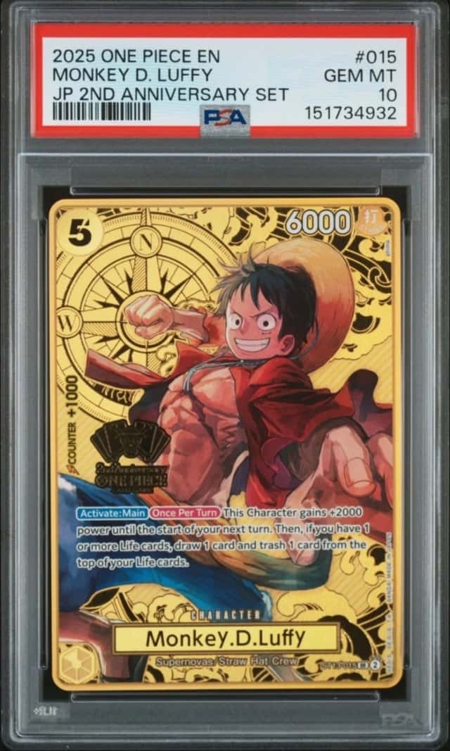 2025 One Piece EN JP 2nd Anniversary Set #015 Monkey D Luffy PSA 10 GEM MINT